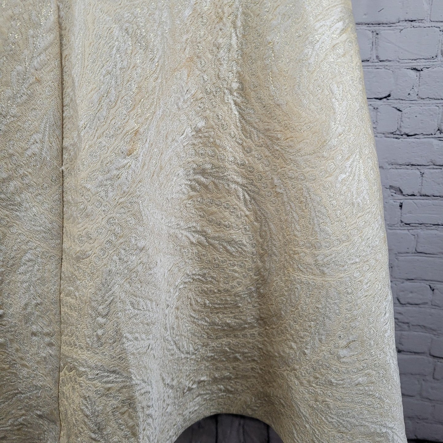 VTG David's Bridal Cream Gold Metallic Brocade Sleeveless Brooch A Line Dress 14