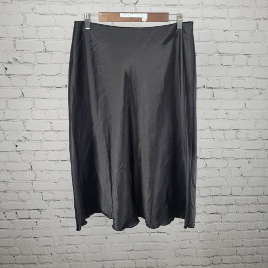 Nicole Miller Black Satin Lightweight Elastic Waist Unlined Skirt USA Large L