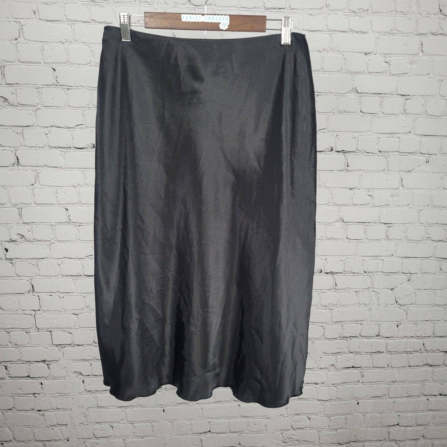 Nicole Miller Black Satin Lightweight Elastic Waist Unlined Skirt USA Large L