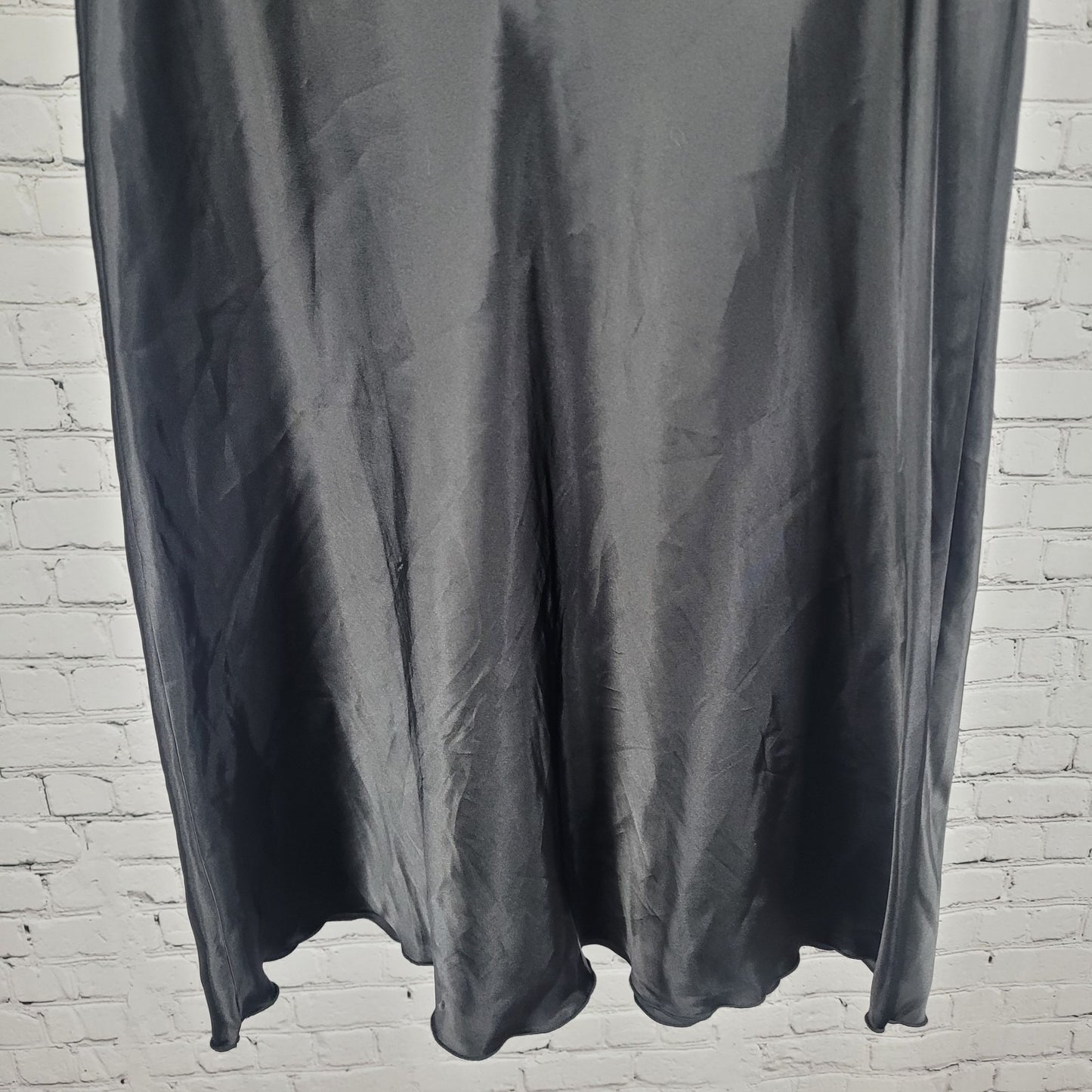 Nicole Miller Black Satin Lightweight Elastic Waist Unlined Skirt USA Large L