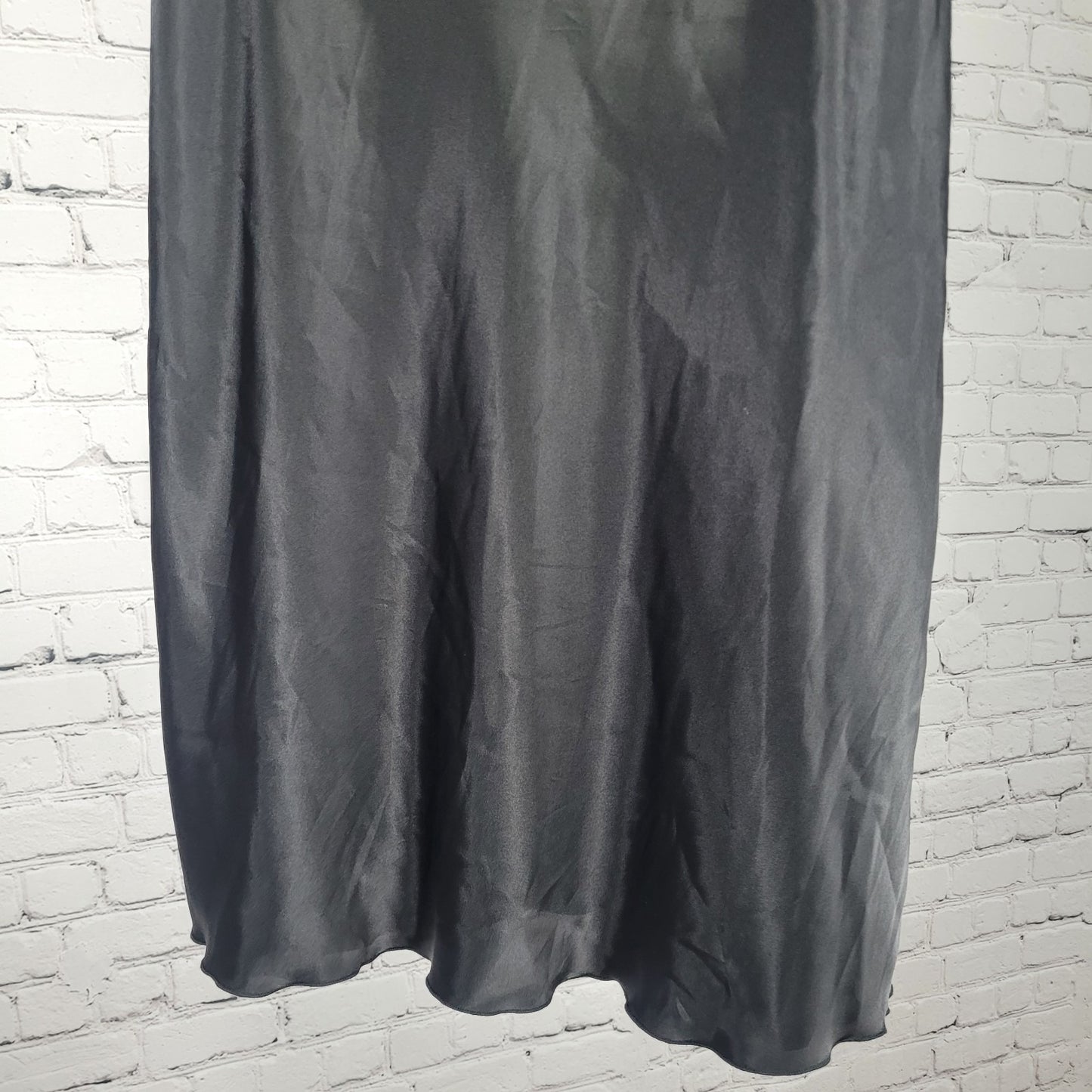 Nicole Miller Black Satin Lightweight Elastic Waist Unlined Skirt USA Large L