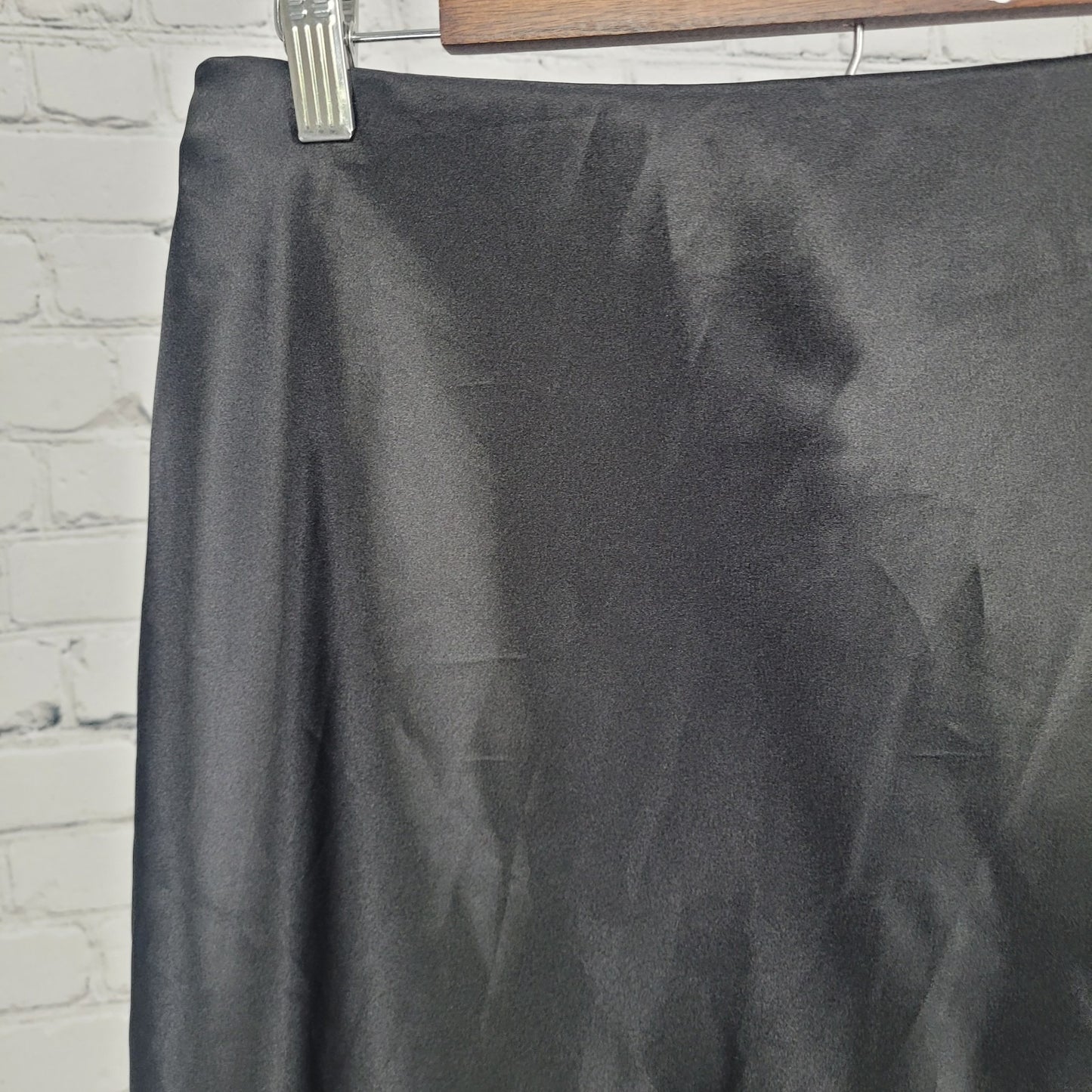 Nicole Miller Black Satin Lightweight Elastic Waist Unlined Skirt USA Large L