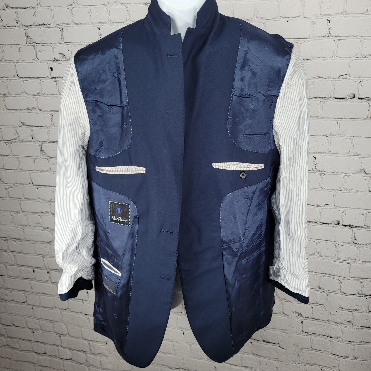 David Donahue Navy 100% Wool Luxury Super 150's Ryan Notch Blazer Sport Coat 42R