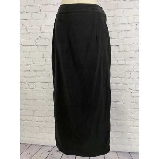New Frontier Vintage Long Black Straight/ Pencil Skirt Elastic Waist M Medium