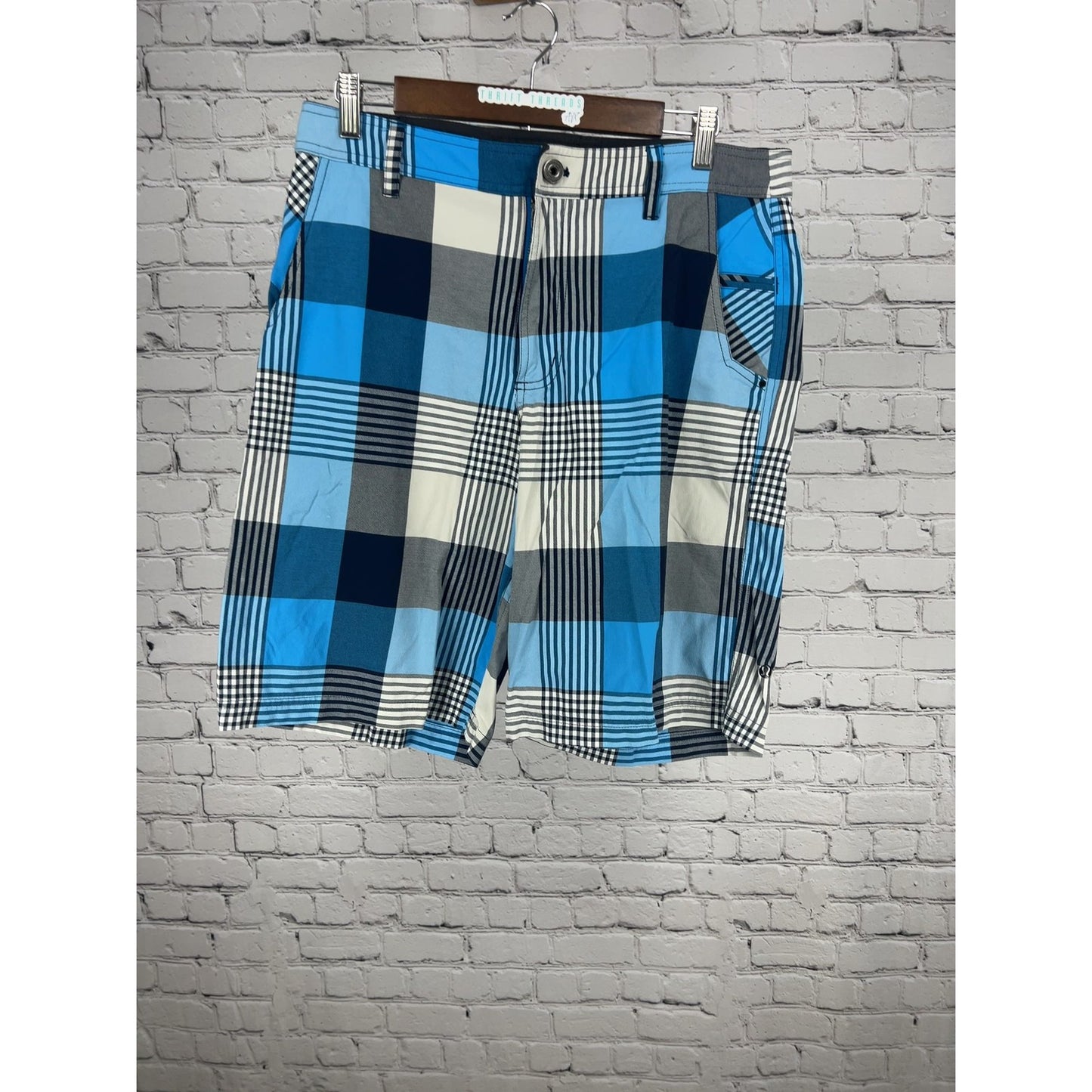 Lululemon Men's Blue Navy Plaid Lined Hybrid Board Walk Shorts 34 (32X10.5)