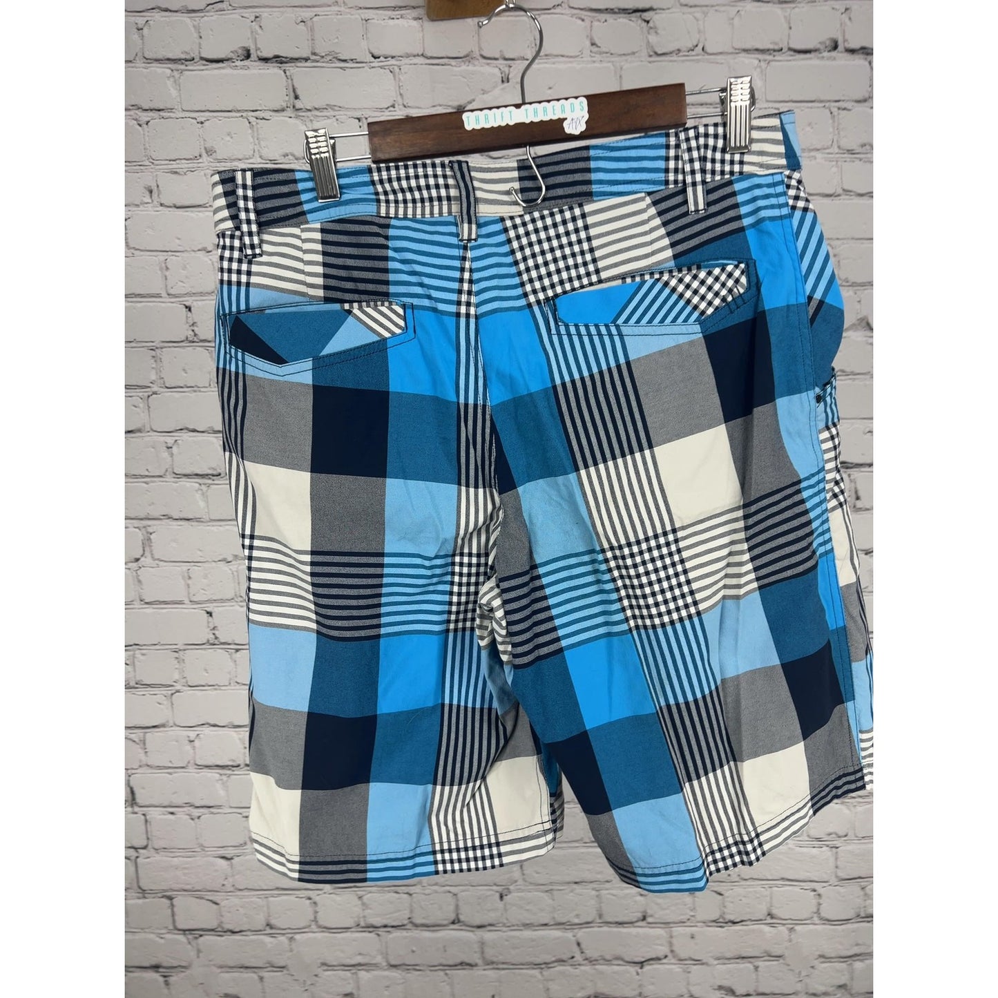 Lululemon Men's Blue Navy Plaid Lined Hybrid Board Walk Shorts 34 (32X10.5)