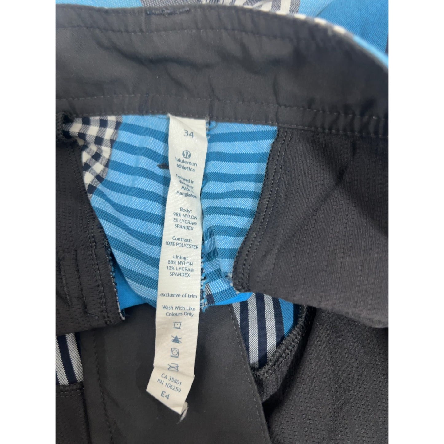 Lululemon Men's Blue Navy Plaid Lined Hybrid Board Walk Shorts 34 (32X10.5)