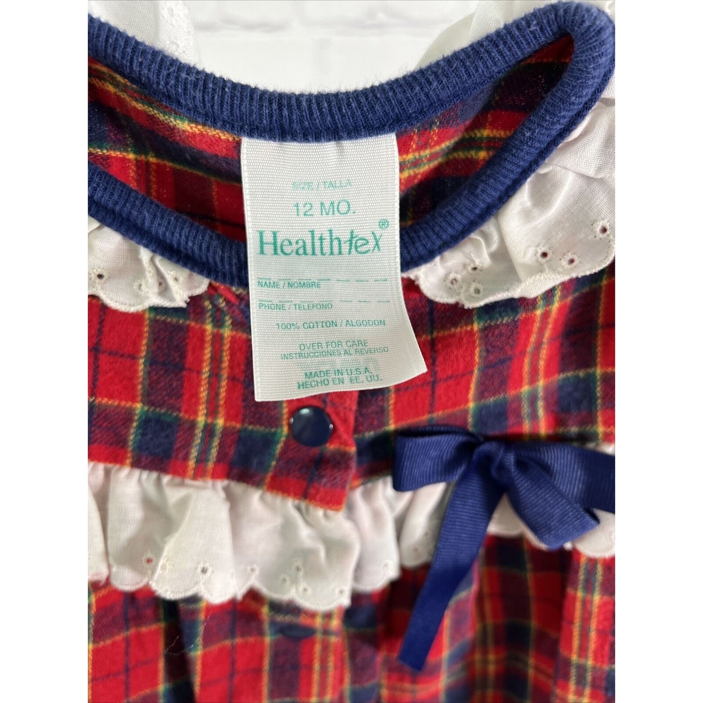Vintage 80s Healthtex Baby 12M Red Plaid Flannel Cotton Button Up One Piece USA
