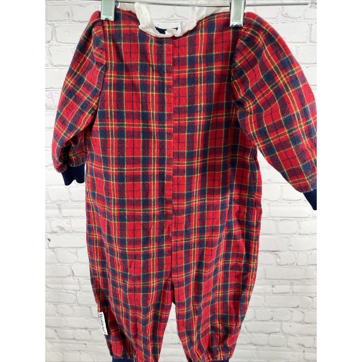 Vintage 80s Healthtex Baby 12M Red Plaid Flannel Cotton Button Up One Piece USA