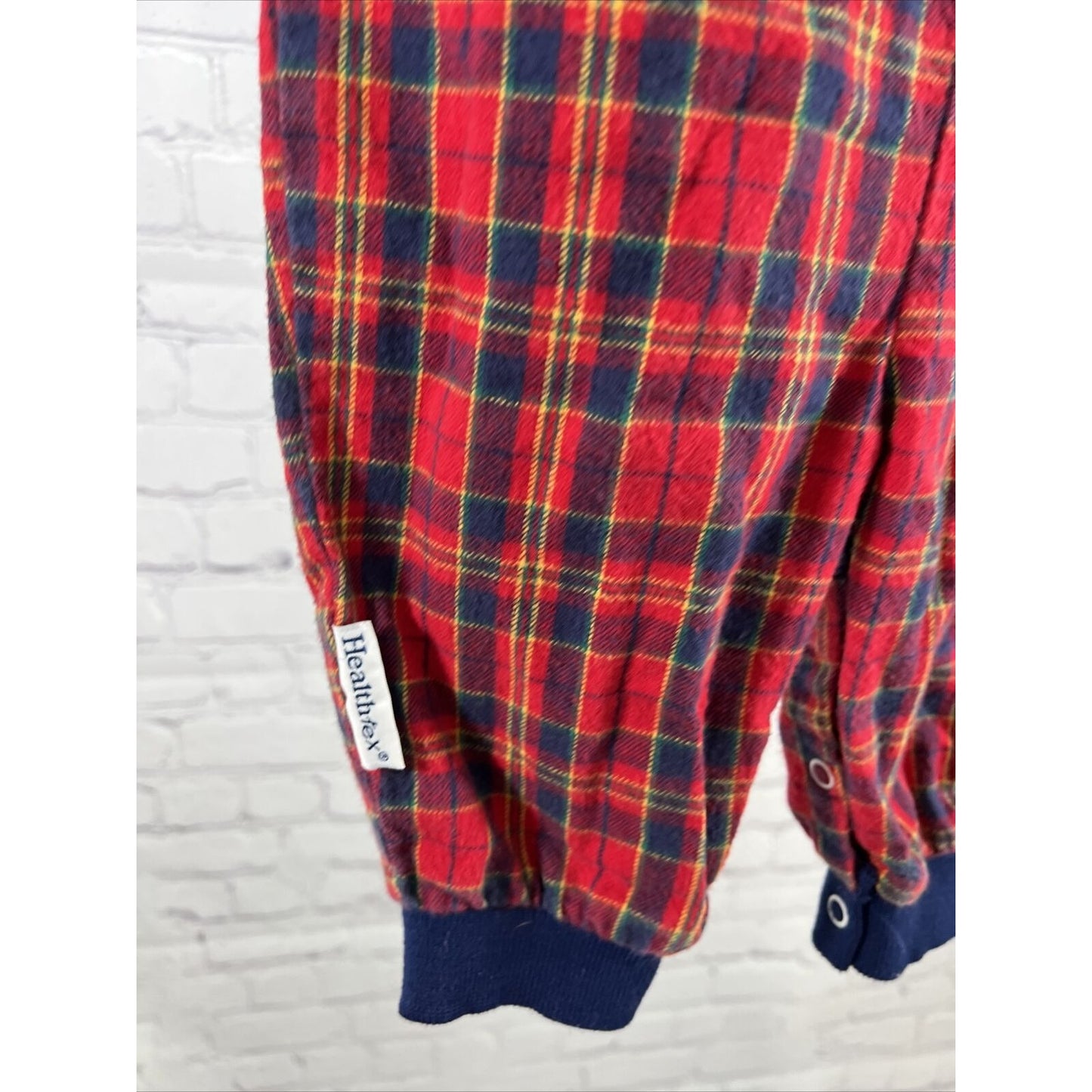 Vintage 80s Healthtex Baby 12M Red Plaid Flannel Cotton Button Up One Piece USA