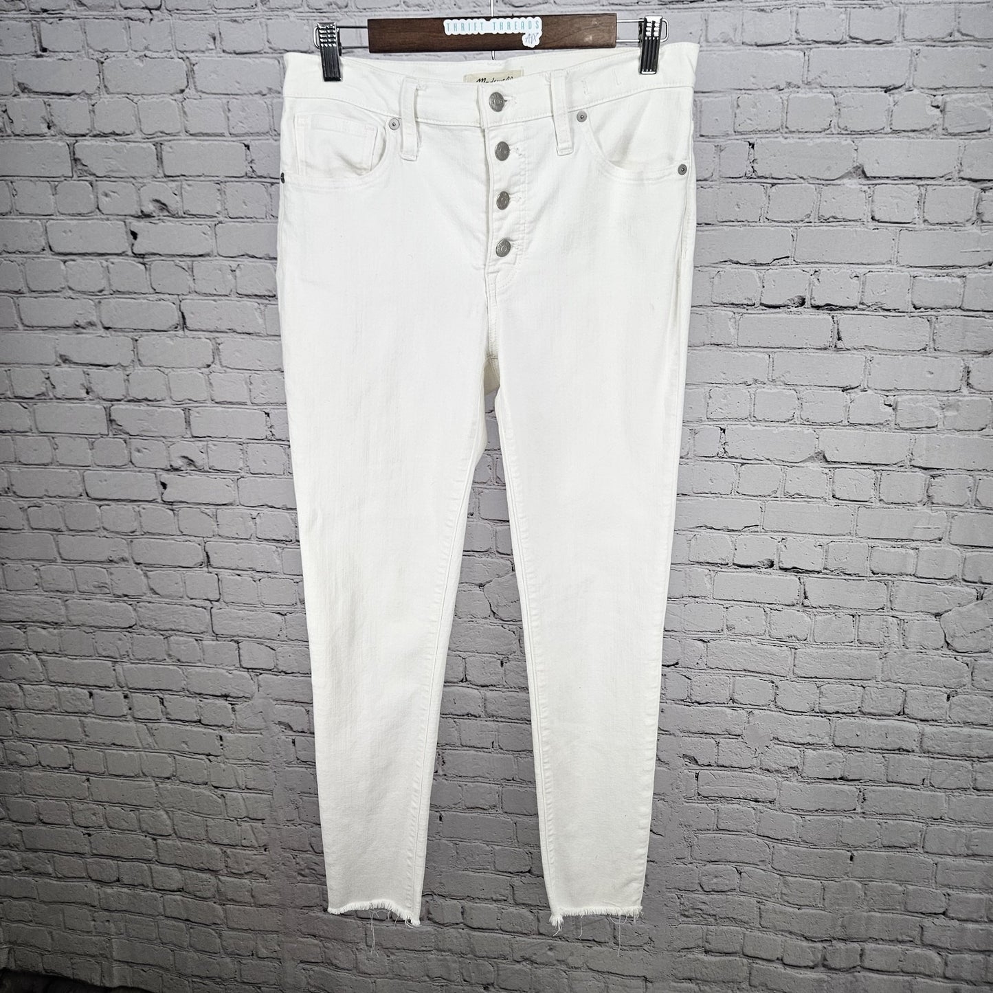 Madewell White Denim 9” Mid Rise Skinny Raw Hem Button Fly Jeans 30 (30x27.5)