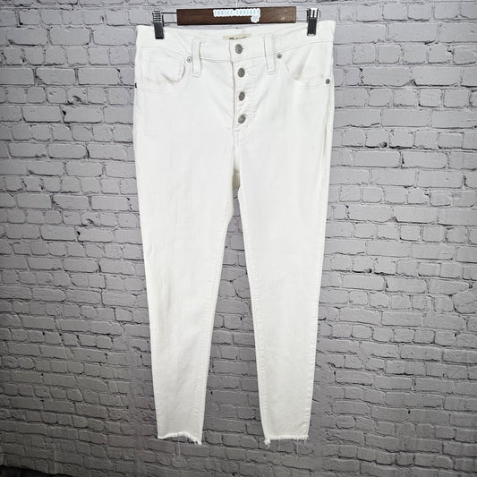 Madewell White Denim 9” Mid Rise Skinny Raw Hem Button Fly Jeans 30 (30x27.5)