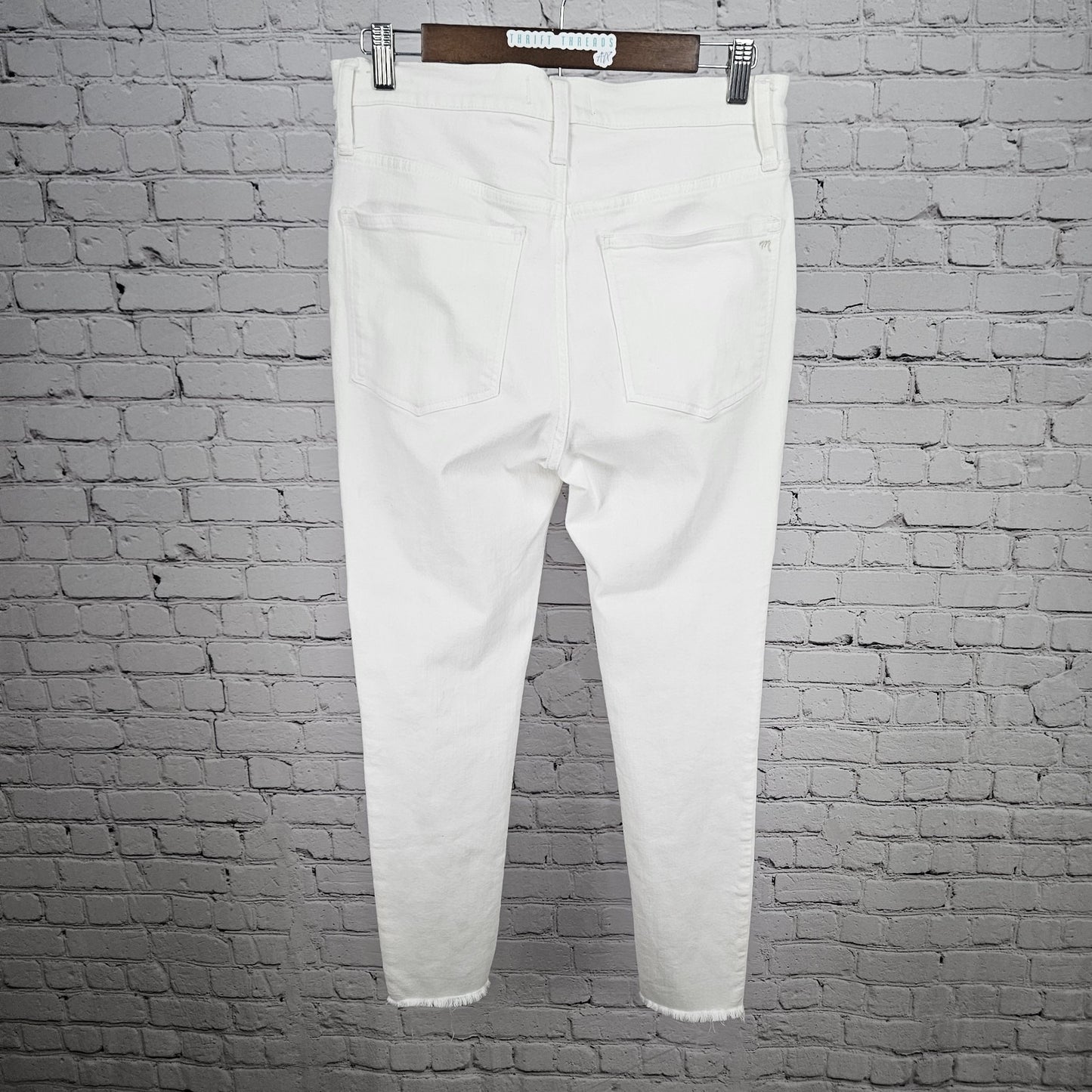 Madewell White Denim 9” Mid Rise Skinny Raw Hem Button Fly Jeans 30 (30x27.5)