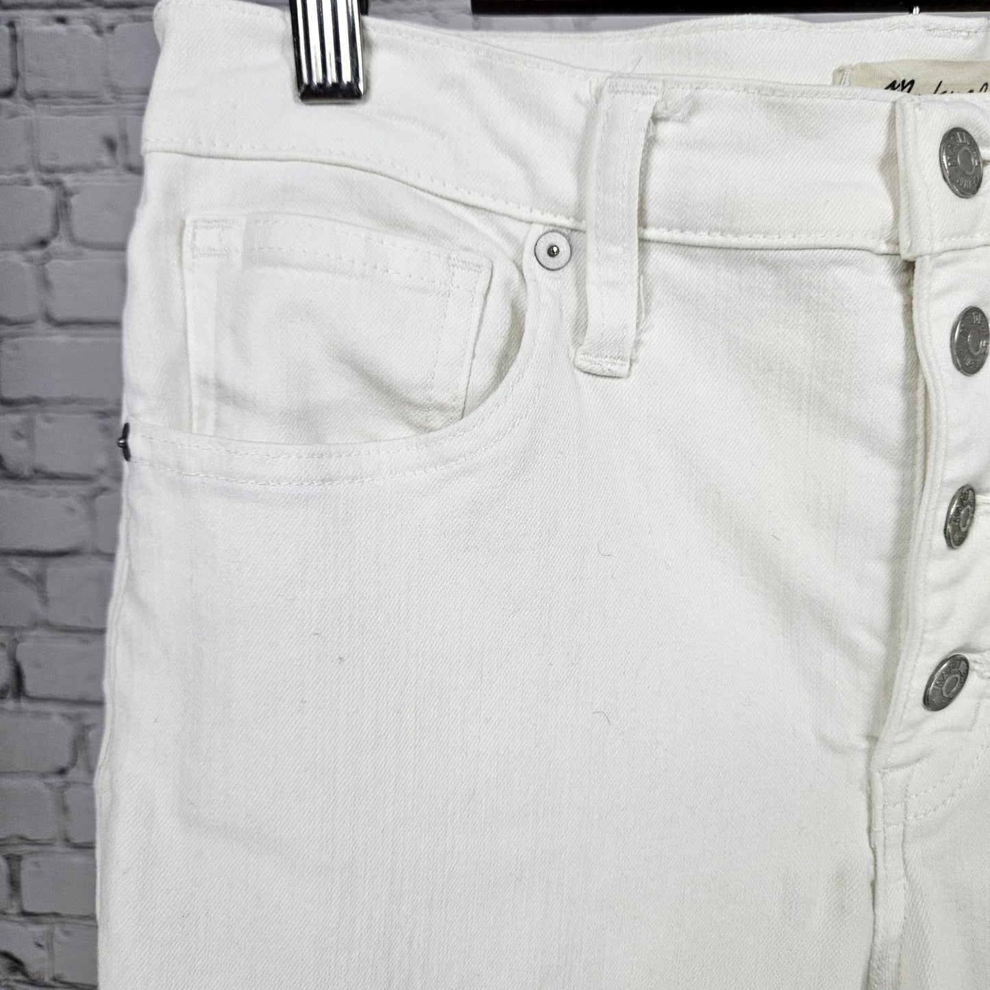 Madewell White Denim 9” Mid Rise Skinny Raw Hem Button Fly Jeans 30 (30x27.5)