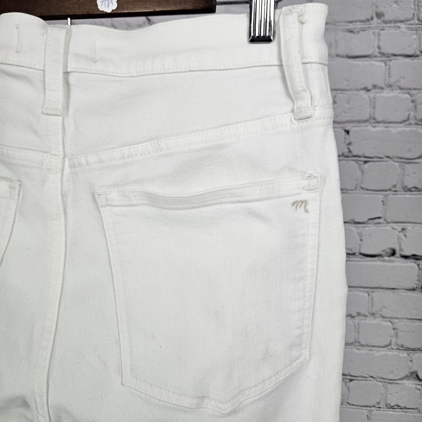Madewell White Denim 9” Mid Rise Skinny Raw Hem Button Fly Jeans 30 (30x27.5)