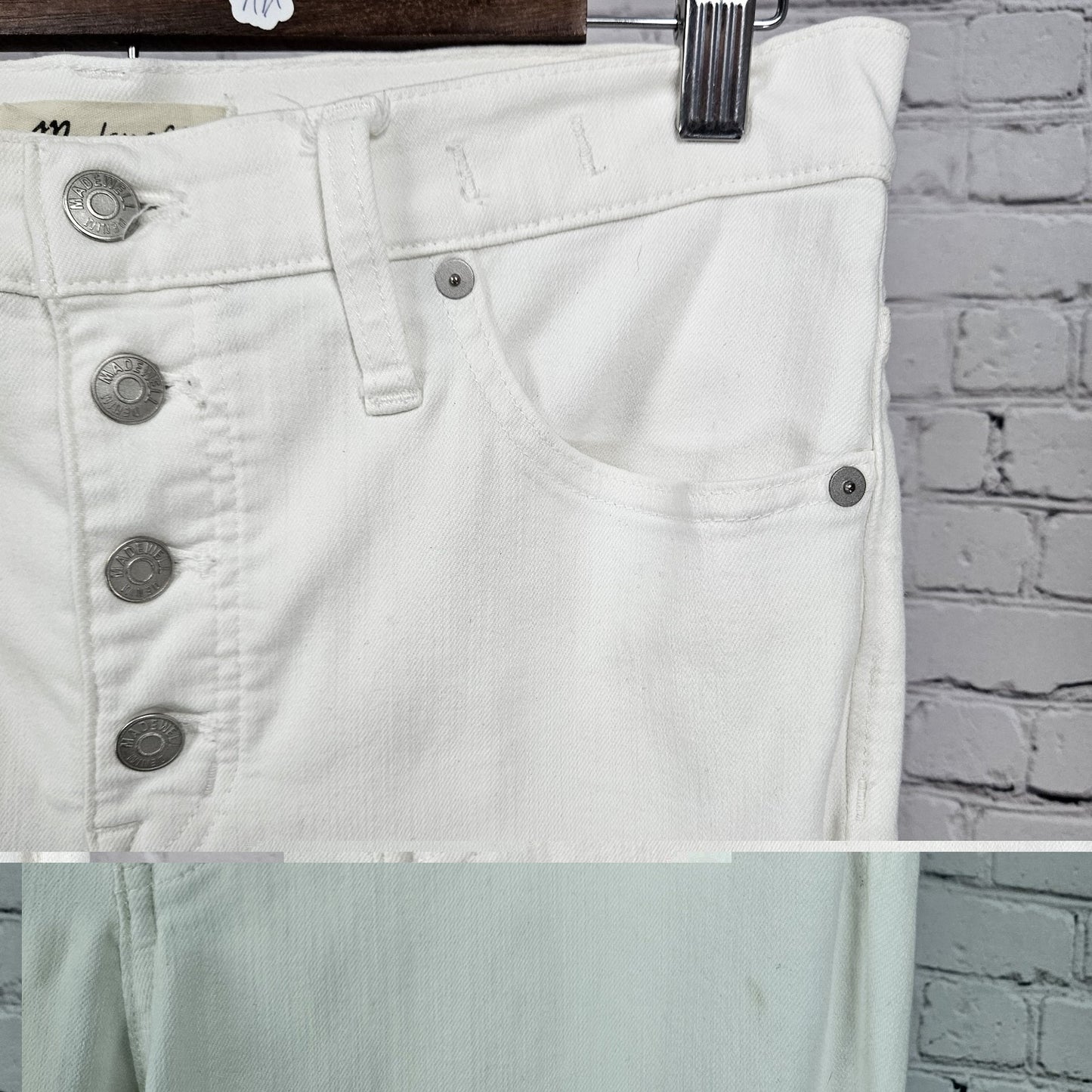 Madewell White Denim 9” Mid Rise Skinny Raw Hem Button Fly Jeans 30 (30x27.5)