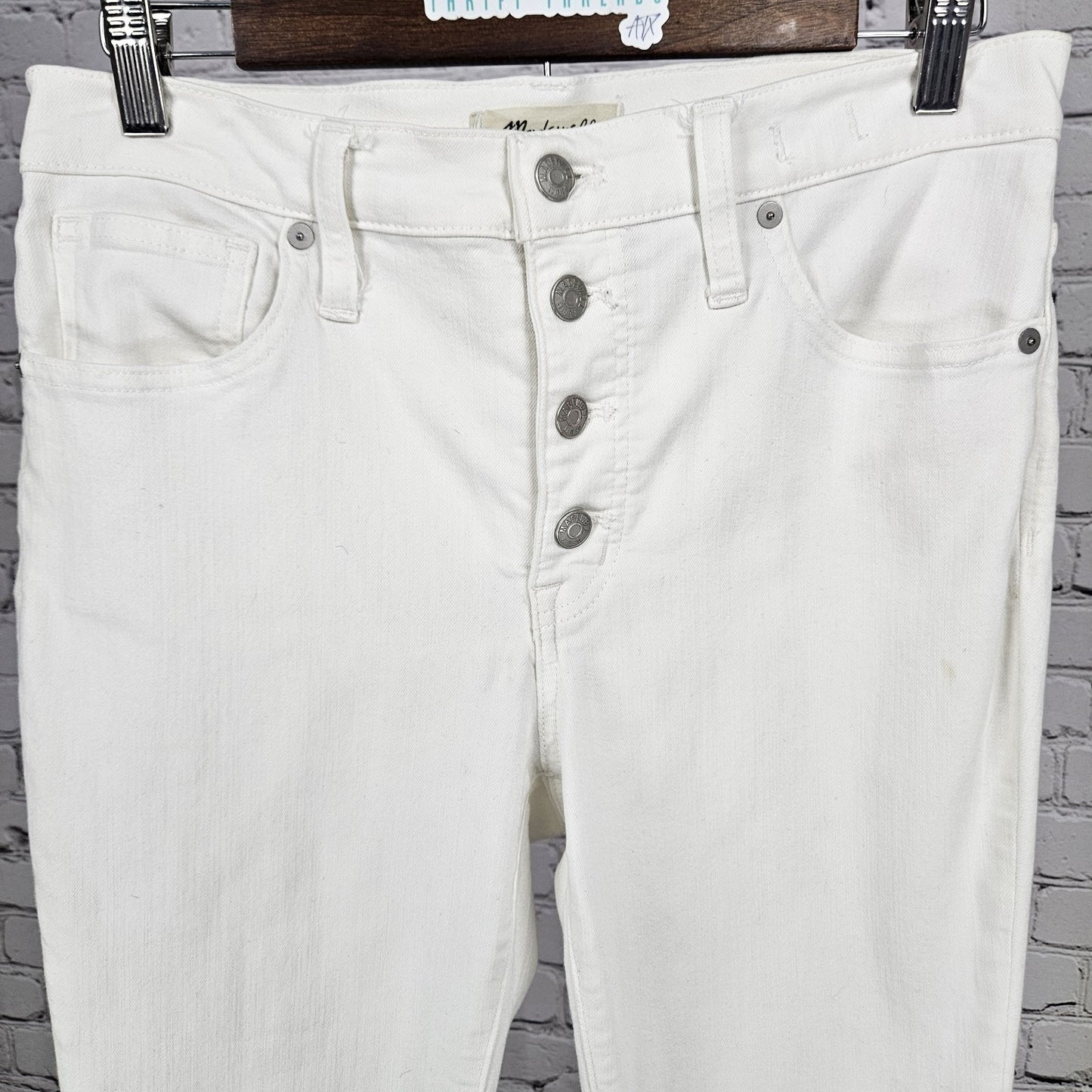Madewell White Denim 9” Mid Rise Skinny Raw Hem Button Fly Jeans 30 (30x27.5)
