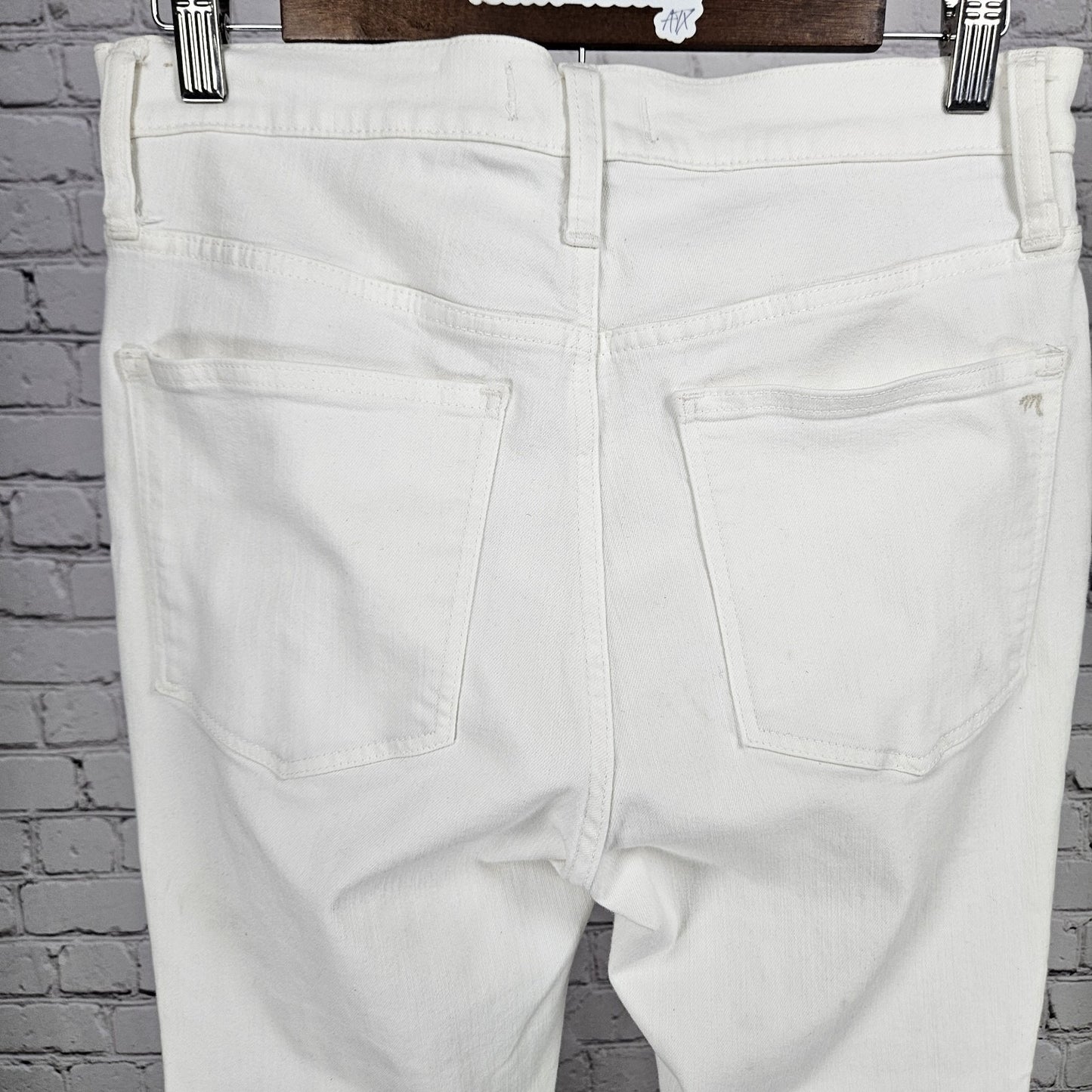 Madewell White Denim 9” Mid Rise Skinny Raw Hem Button Fly Jeans 30 (30x27.5)