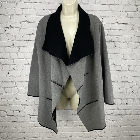 Neiman Marcus Grey Zipper Accent Open Cardigan Stretch Size L/XL