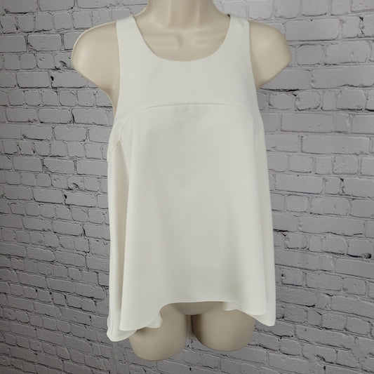 Milly Ivory White High Low Back Zip Stretch Racerback Tank Top USA Small S
