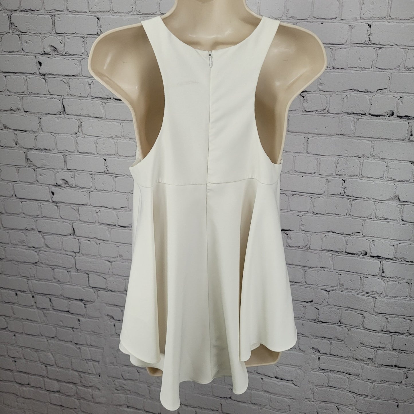 Milly Ivory White High Low Back Zip Stretch Racerback Tank Top USA Small S