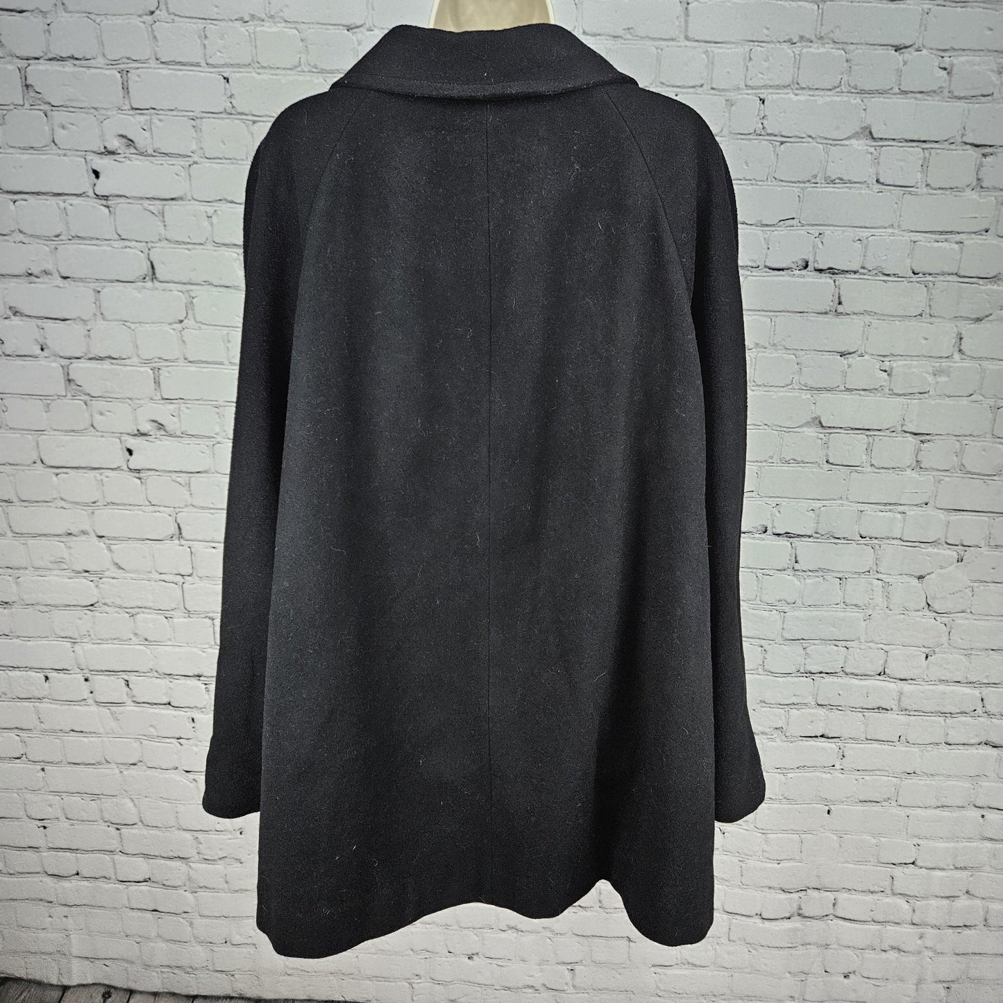 Lands' End Black Wool Cashmere Blend Buttoned Collared Lined Overcoat 22W