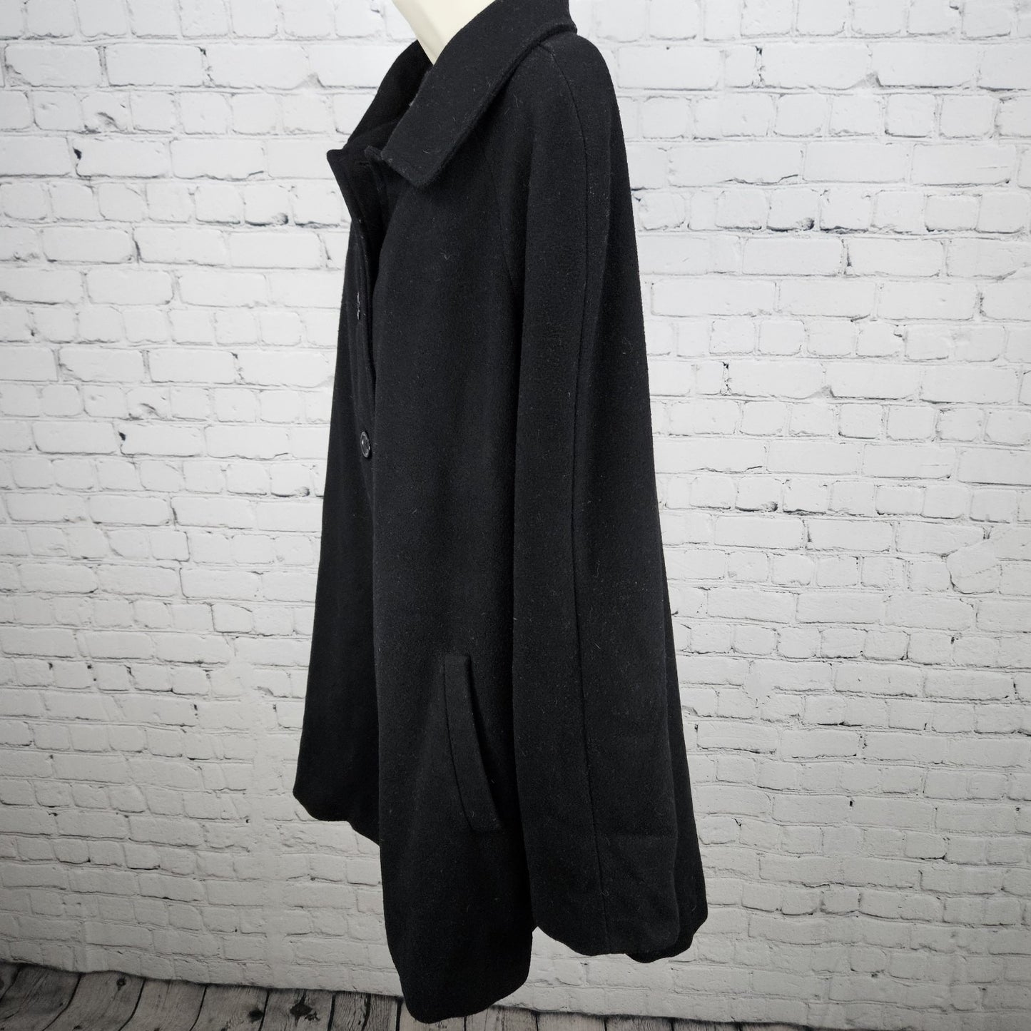 Lands' End Black Wool Cashmere Blend Buttoned Collared Lined Overcoat 22W