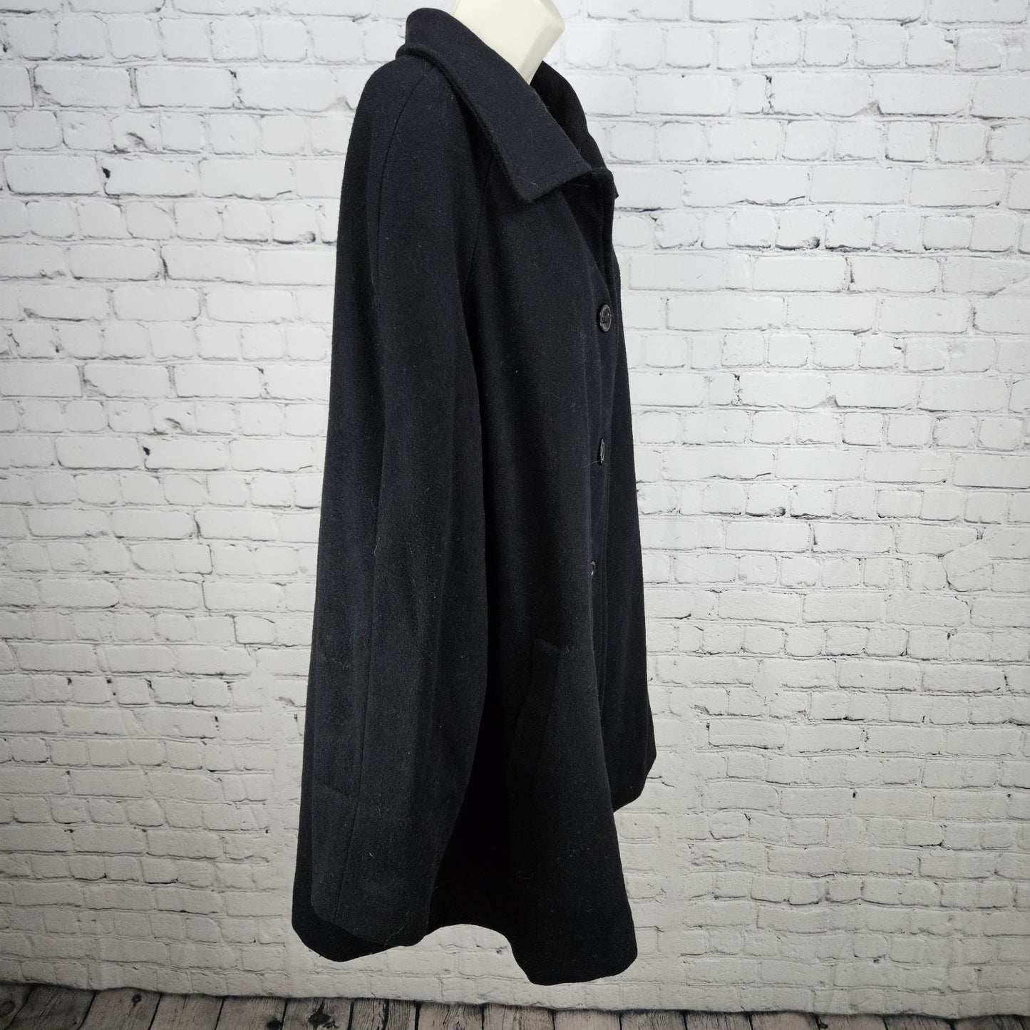 Lands' End Black Wool Cashmere Blend Buttoned Collared Lined Overcoat 22W