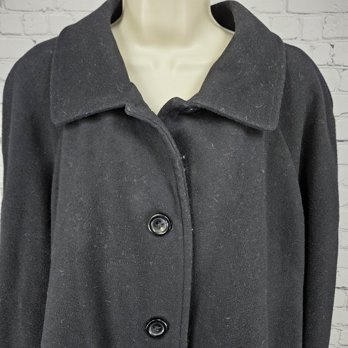 Lands' End Black Wool Cashmere Blend Buttoned Collared Lined Overcoat 22W