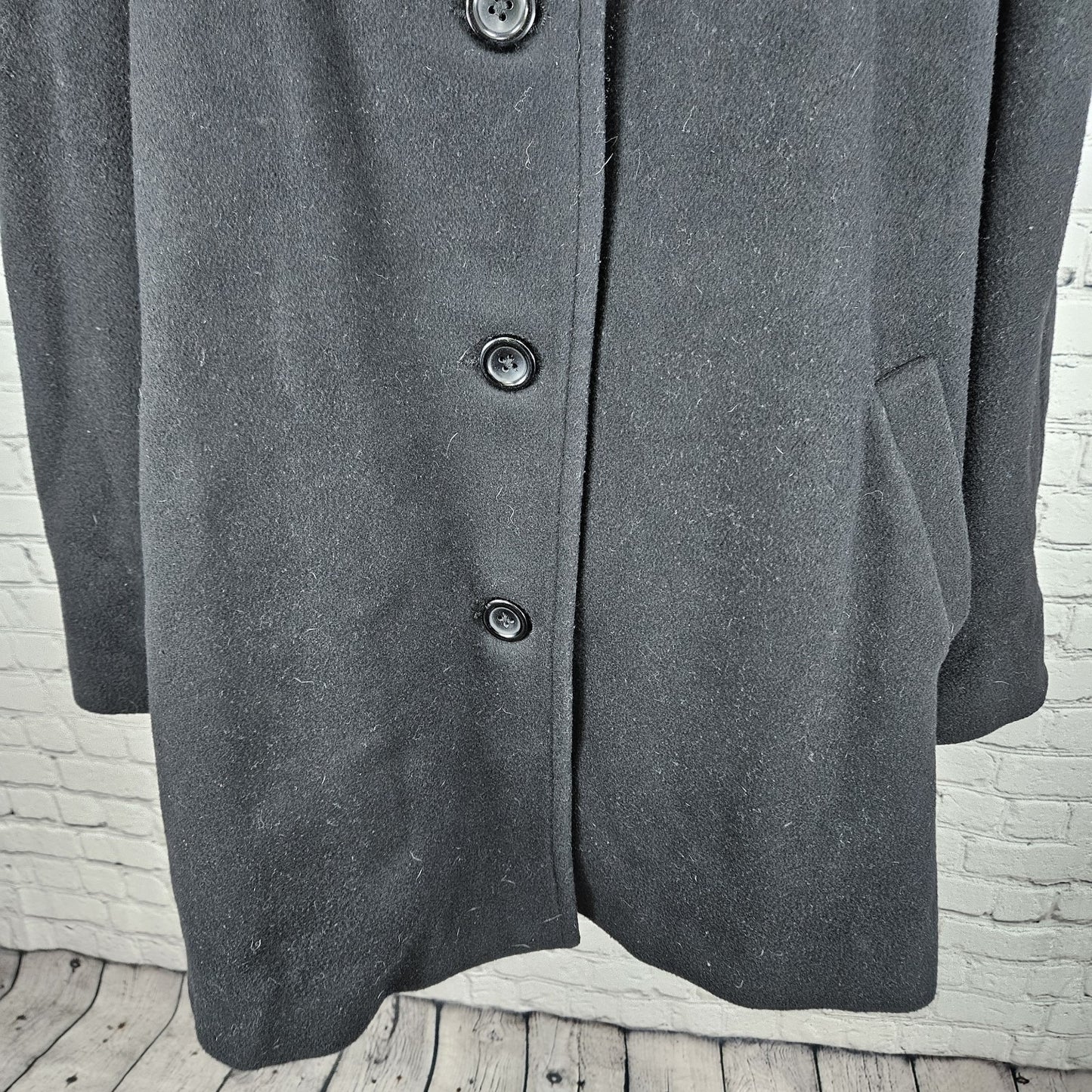 Lands' End Black Wool Cashmere Blend Buttoned Collared Lined Overcoat 22W