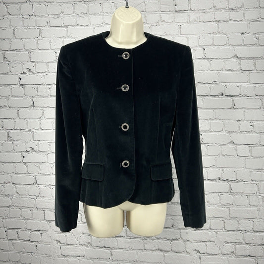 VTG Jones New York Black Velvet Feel 4 Gem Button Blazer USA Women’s Size 6