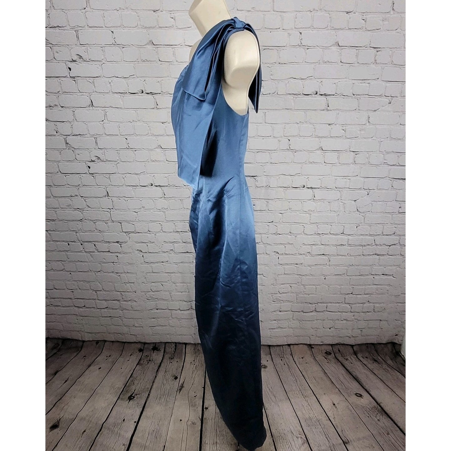 NWT Missacc Blue Sheath Column Satin Mother Of The Bride Bow Dress Gown Size 4