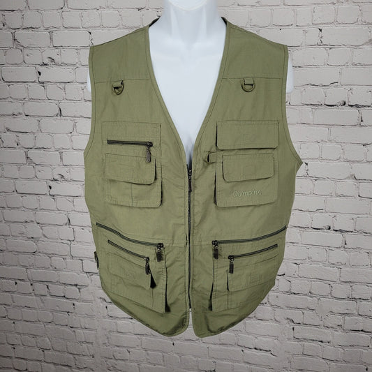 OlympinA Green Full Zip Utility Pockets Fishing Hunting Lightweight Vest Large L