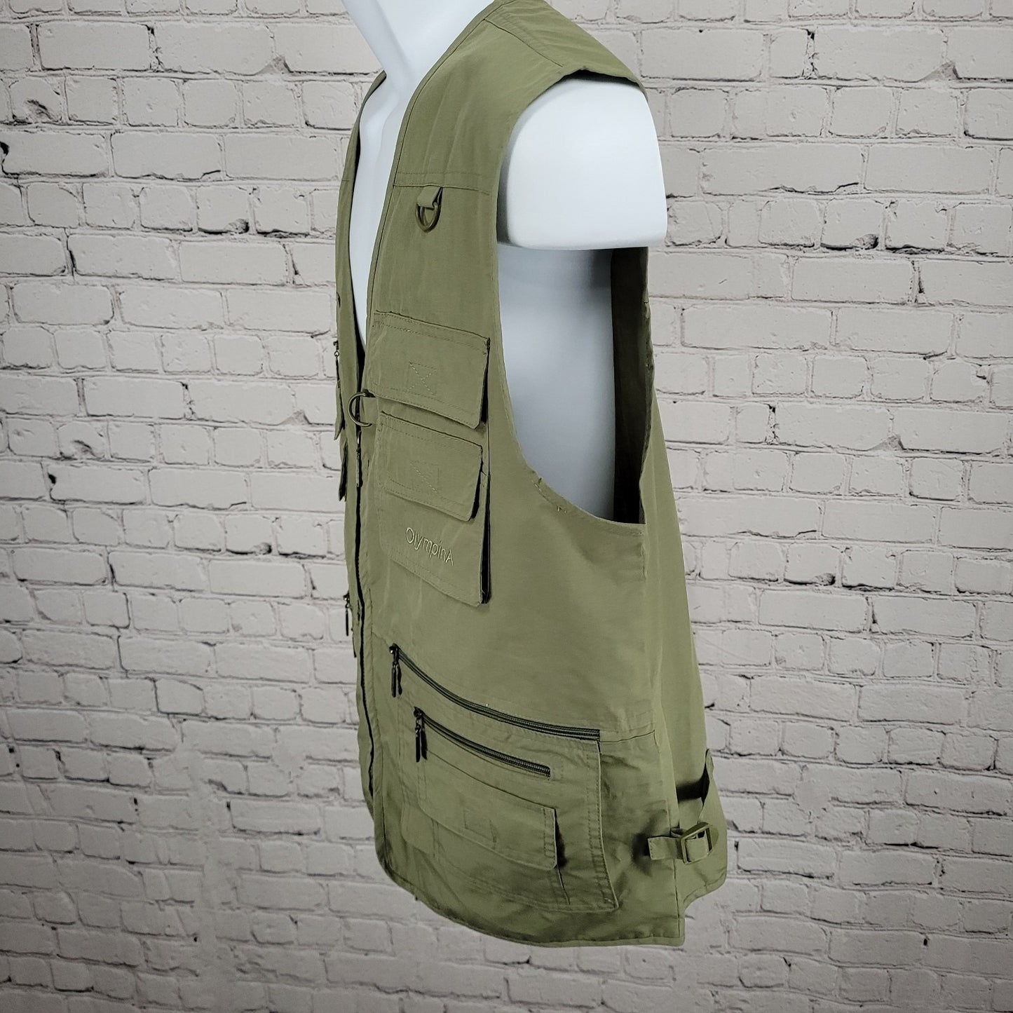 OlympinA Green Full Zip Utility Pockets Fishing Hunting Lightweight Vest Large L