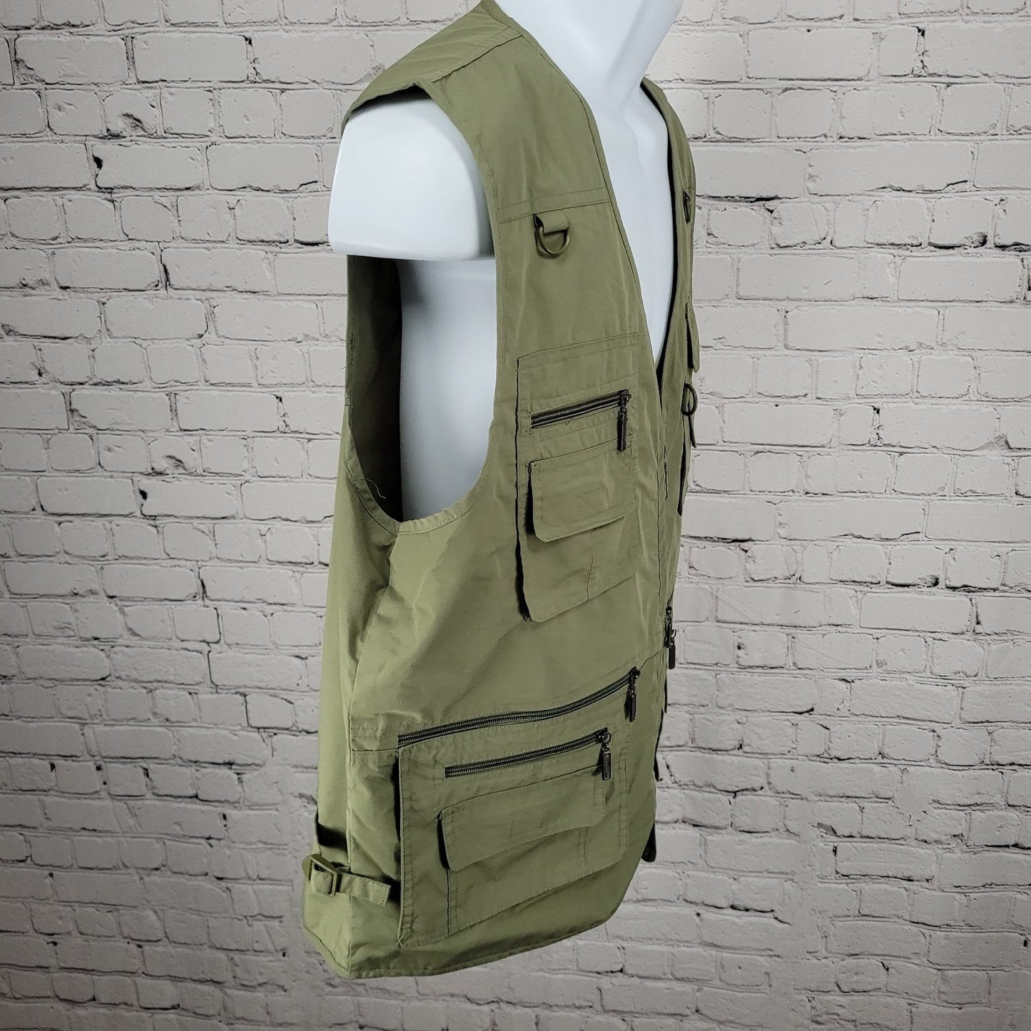 OlympinA Green Full Zip Utility Pockets Fishing Hunting Lightweight Vest Large L