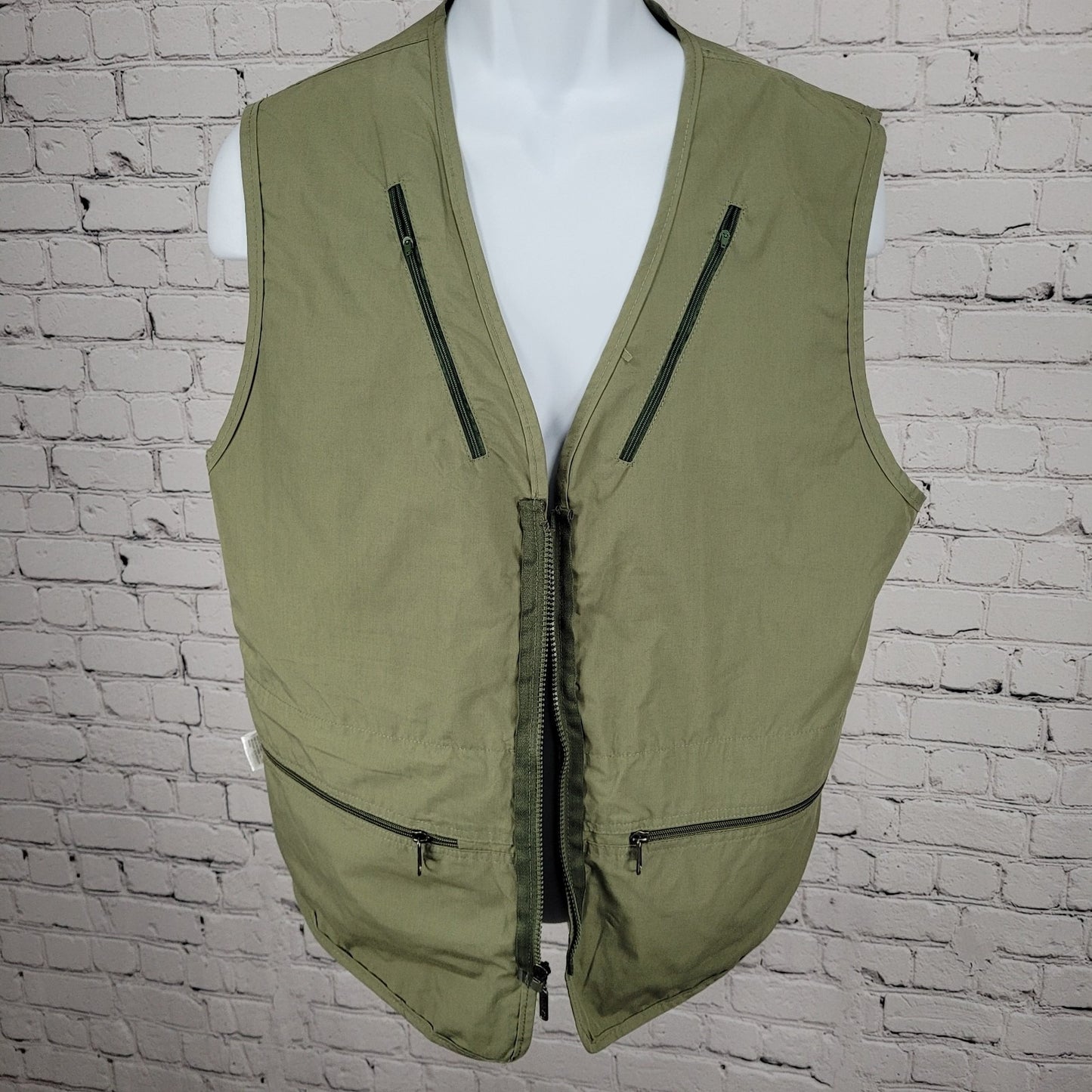 OlympinA Green Full Zip Utility Pockets Fishing Hunting Lightweight Vest Large L