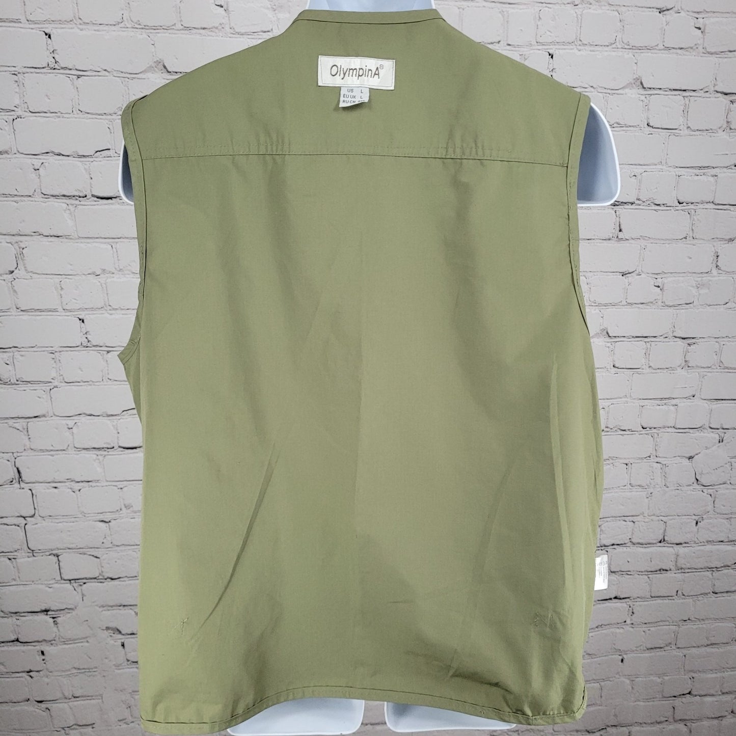 OlympinA Green Full Zip Utility Pockets Fishing Hunting Lightweight Vest Large L