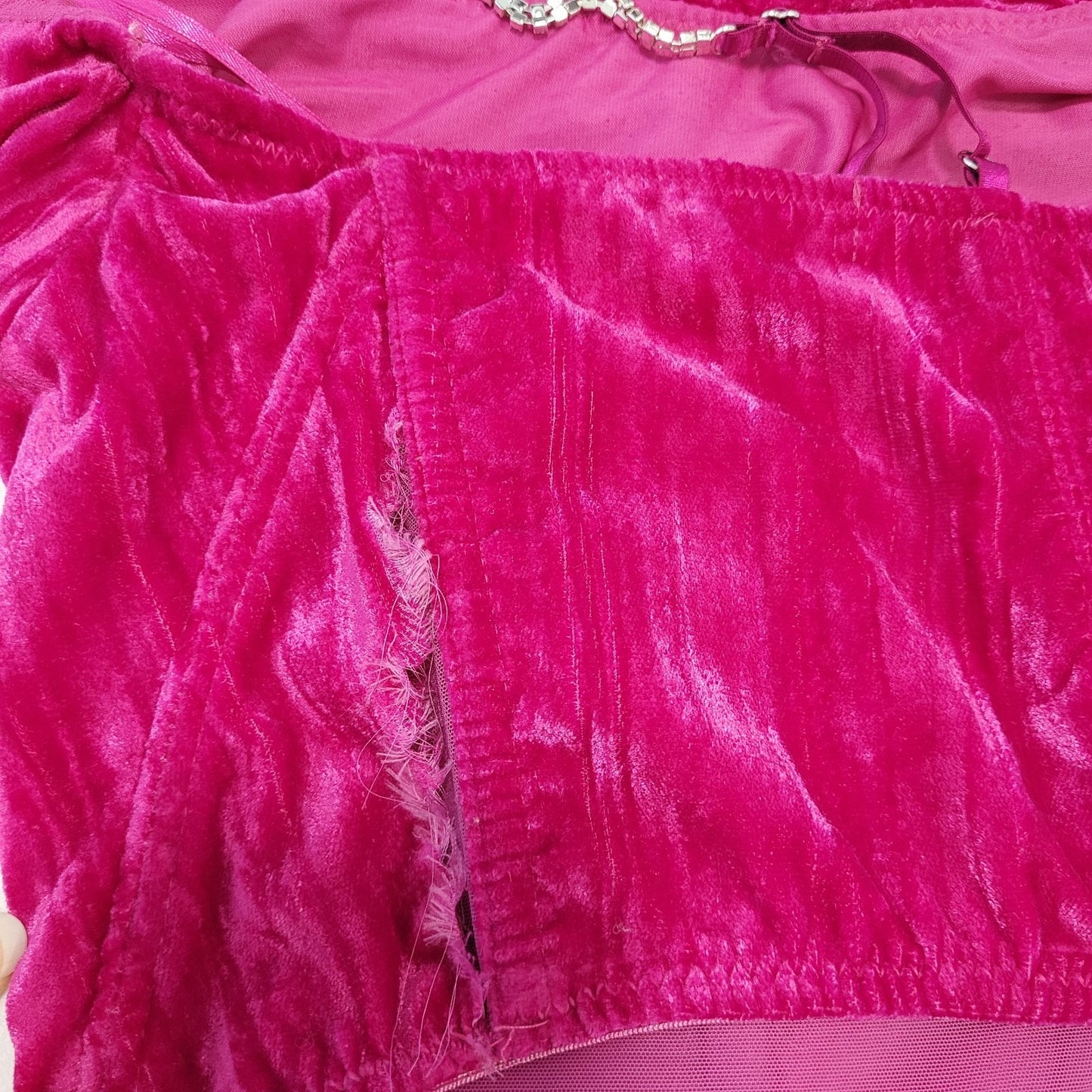 Urban Outfitters Pink Velvet Rhinestone Strap Boned Corset Crop Top Large *tear
