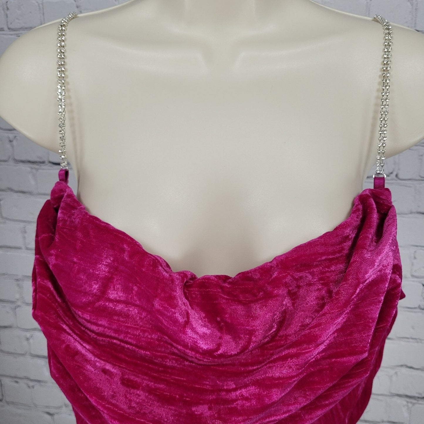 Urban Outfitters Pink Velvet Rhinestone Strap Boned Corset Crop Top Large *tear