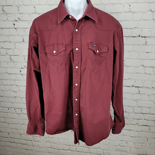 VTG Wrangler Dark Red Cowboy Workwear Western Pearl Snap Long Sleeve Shirt 2XL