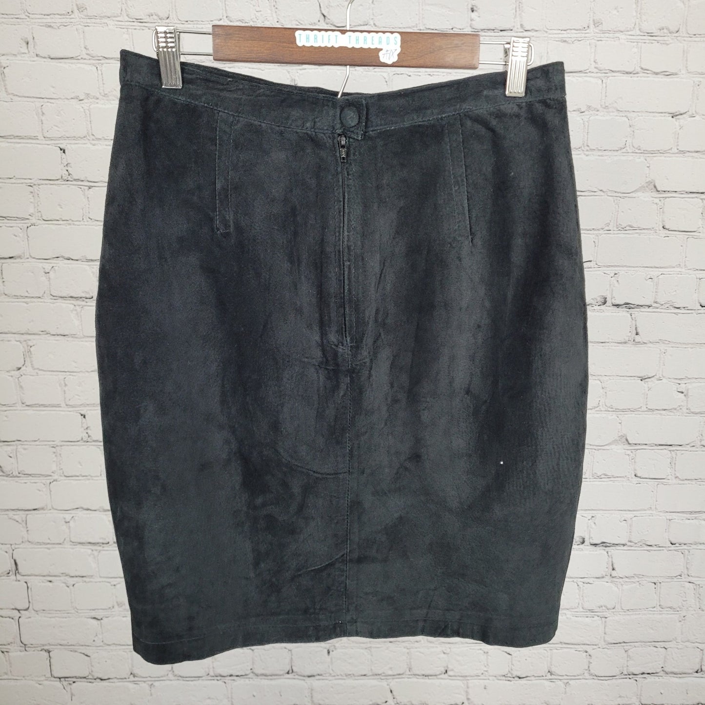 VTG Hunt Club Black Genuine Suede Leather Back Zip Button Lined Mini Skirt 14