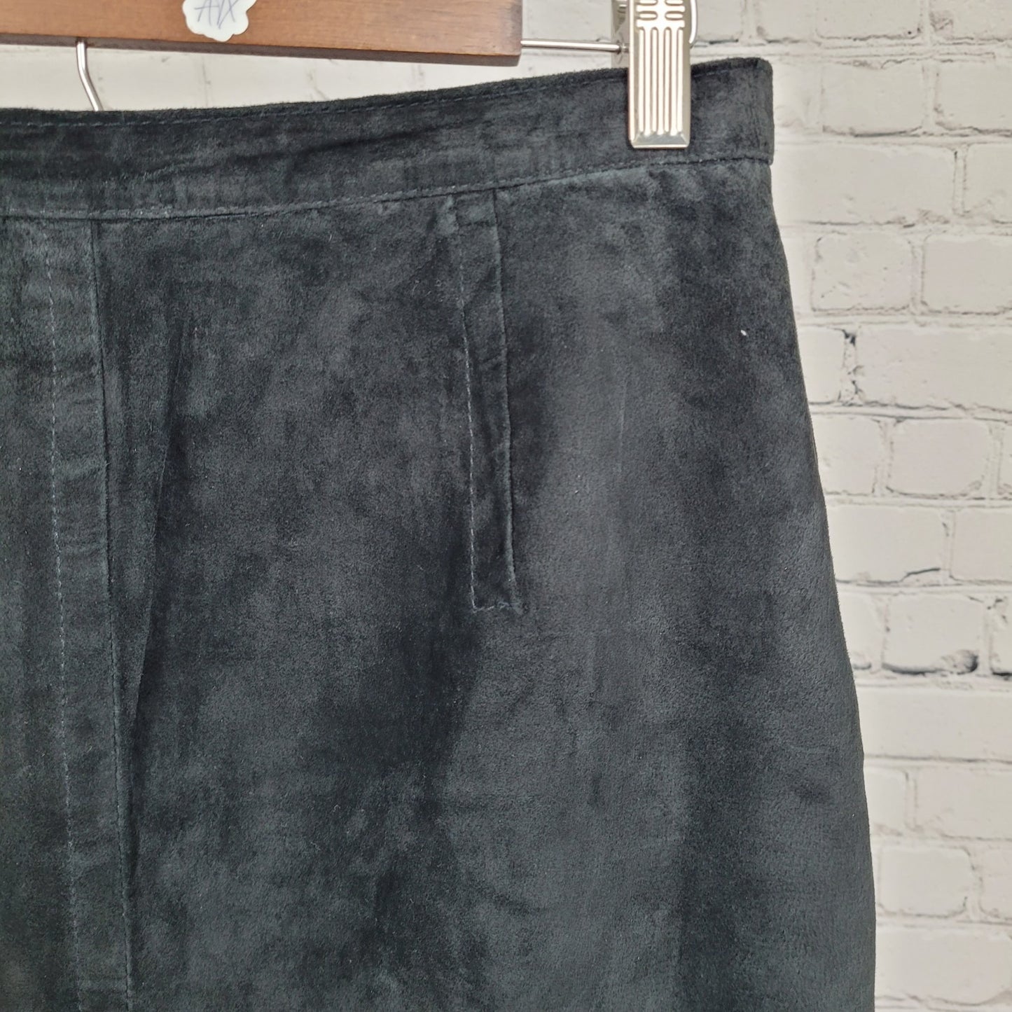 VTG Hunt Club Black Genuine Suede Leather Back Zip Button Lined Mini Skirt 14