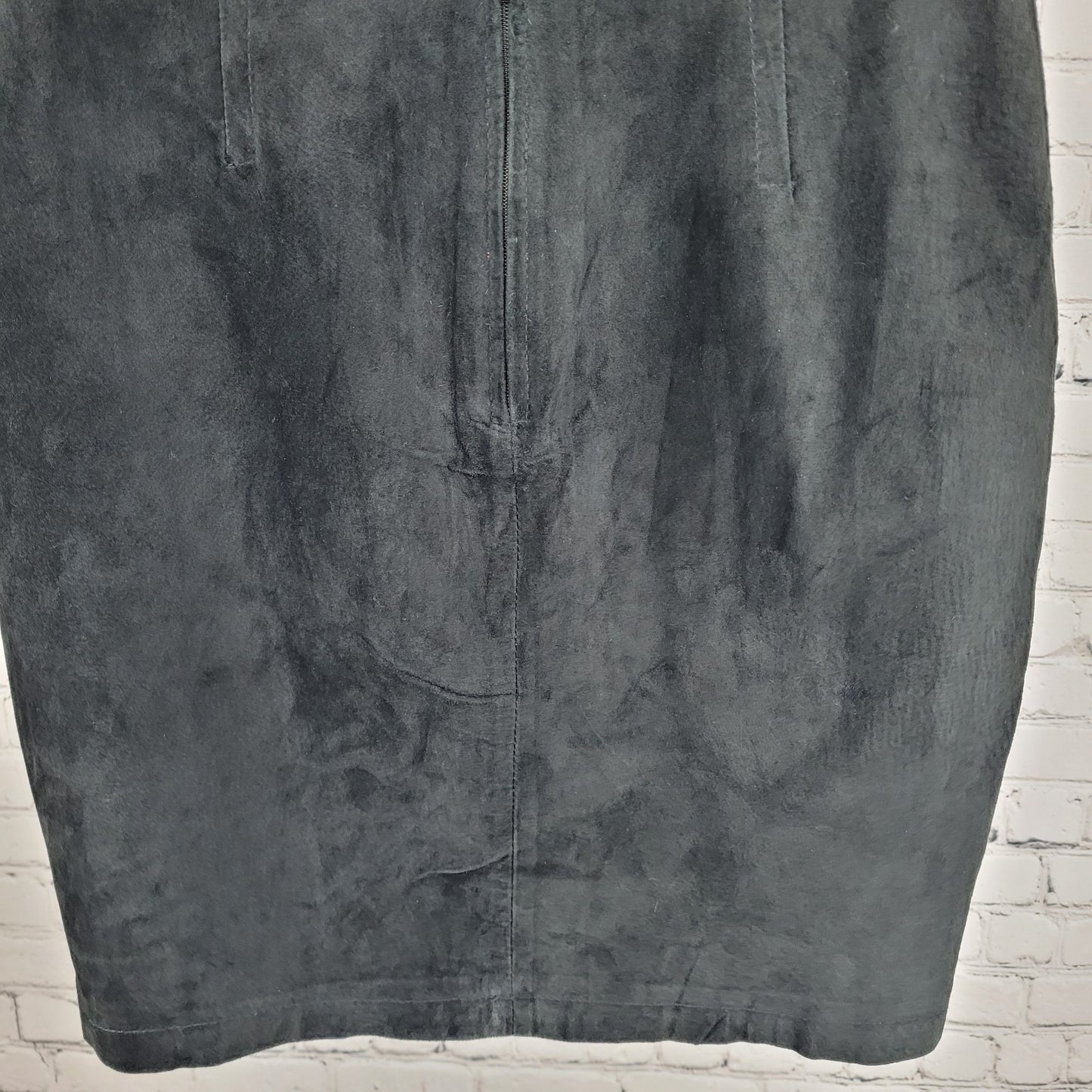 VTG Hunt Club Black Genuine Suede Leather Back Zip Button Lined Mini Skirt 14