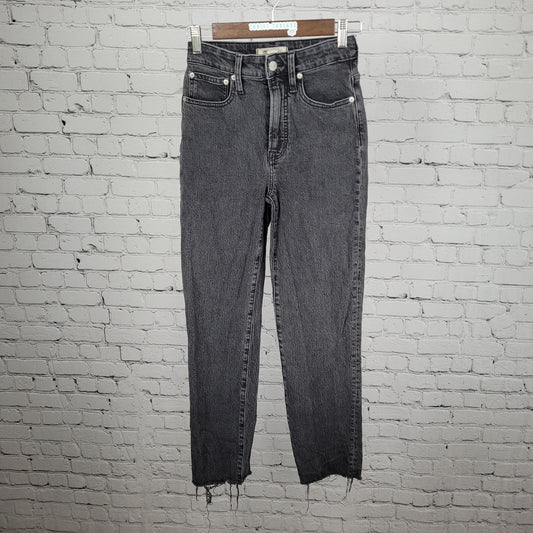 Madewell Grey Black Denim Curvy Perfect Vintage Straight Jean Raw Hem 24 (24x28)