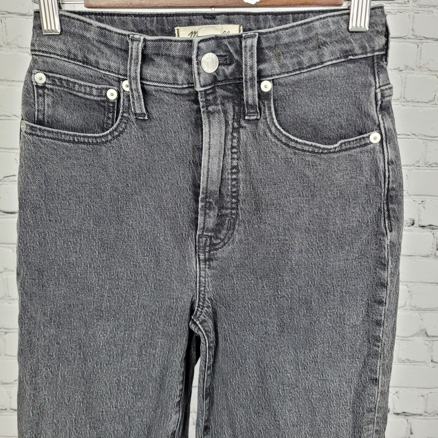 Madewell Grey Black Denim Curvy Perfect Vintage Straight Jean Raw Hem 24 (24x28)