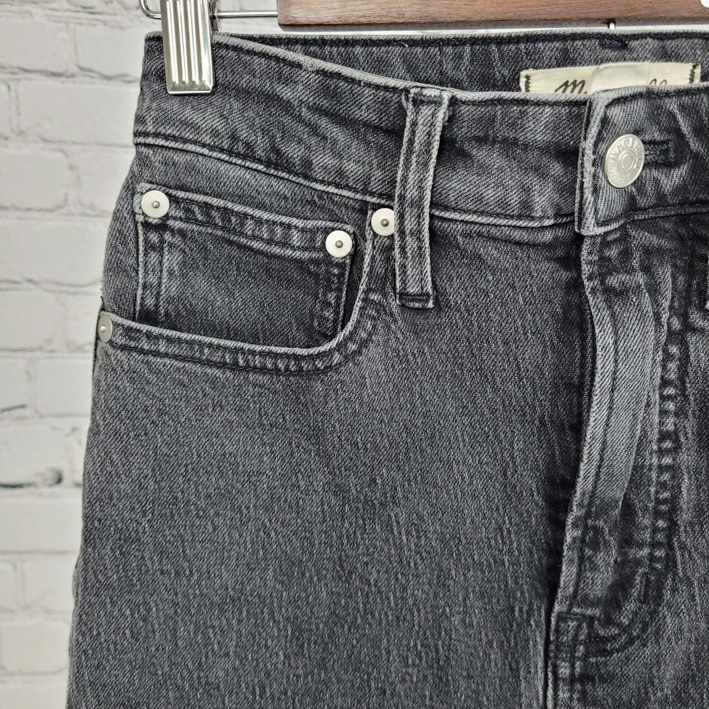 Madewell Grey Black Denim Curvy Perfect Vintage Straight Jean Raw Hem 24 (24x28)