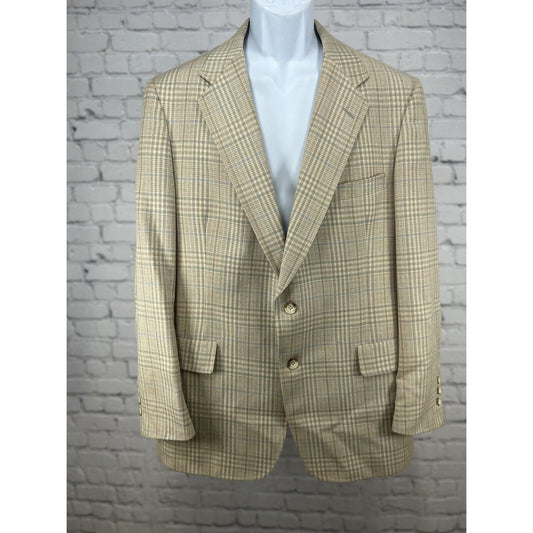 VTG Austin Reed Brown Blue Madras 2 Button Single Vent Blazer Sport Size 42