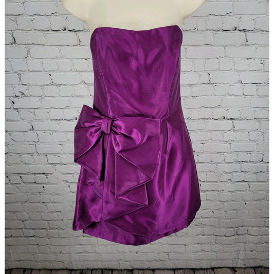 VTG Jessica McClintock Gunne Sax Purple Sheen Bow Strapless Mini Dress USA Size 9