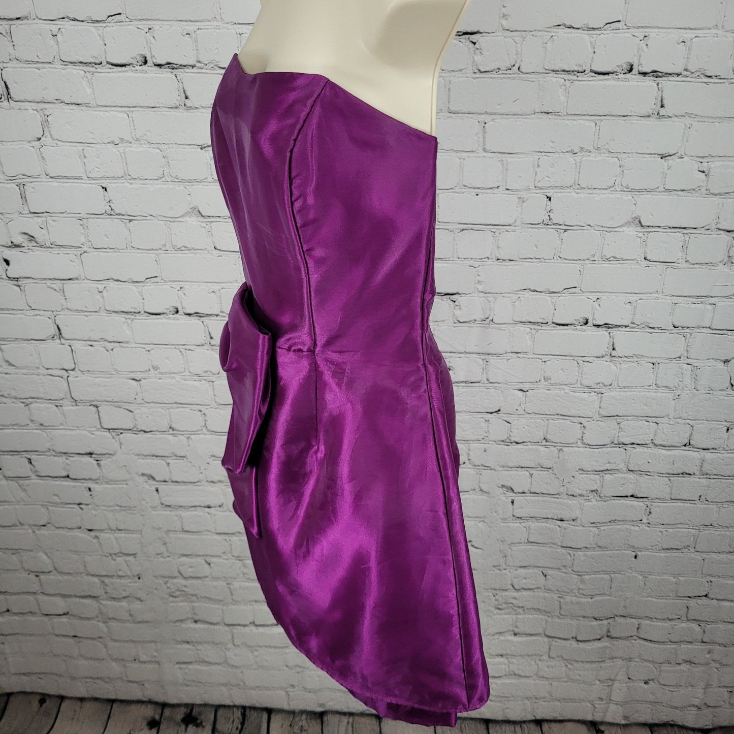 VTG Jessica McClintock Gunne Sax Purple Sheen Bow Strapless Mini Dress USA Size 9