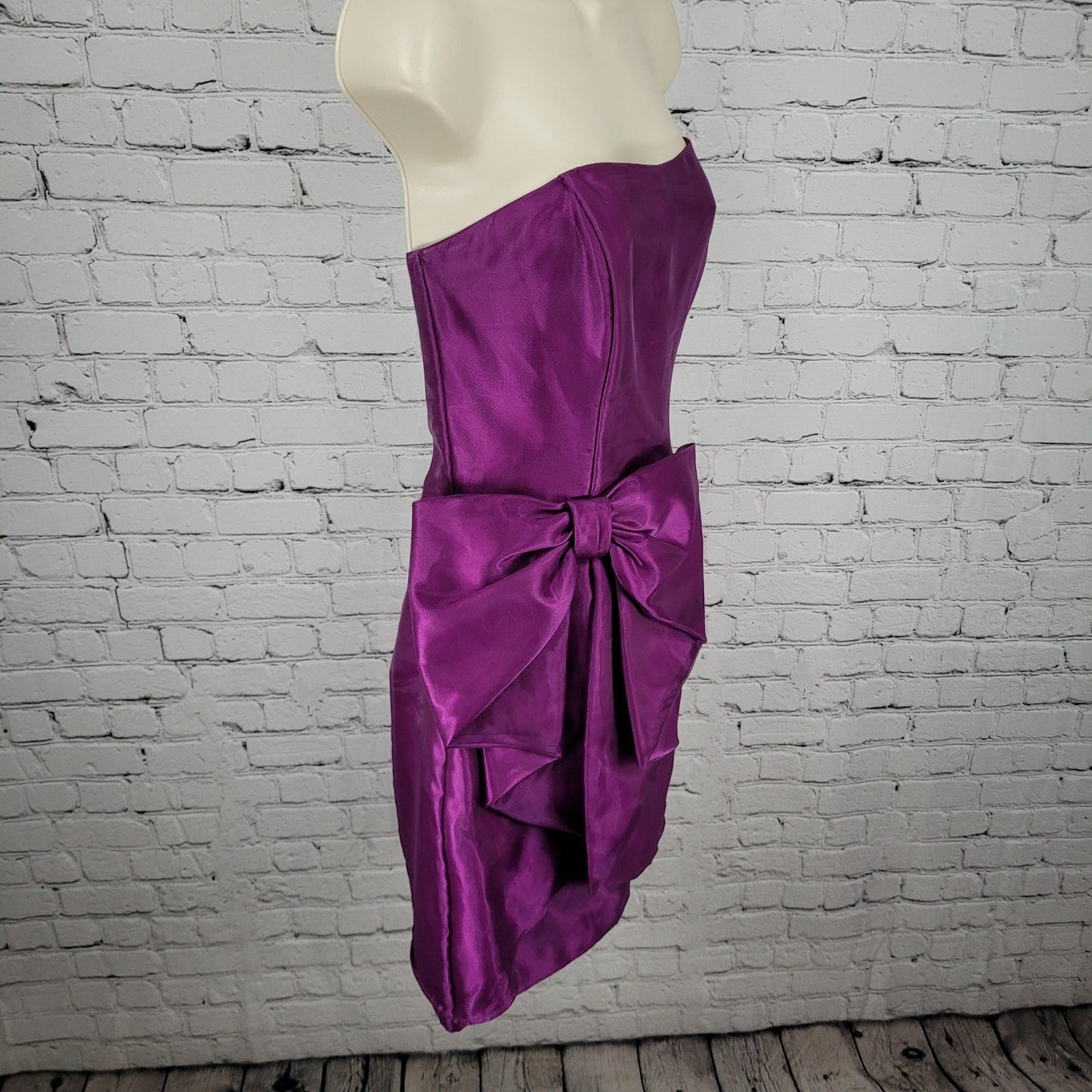 VTG Jessica McClintock Gunne Sax Purple Sheen Bow Strapless Mini Dress USA Size 9